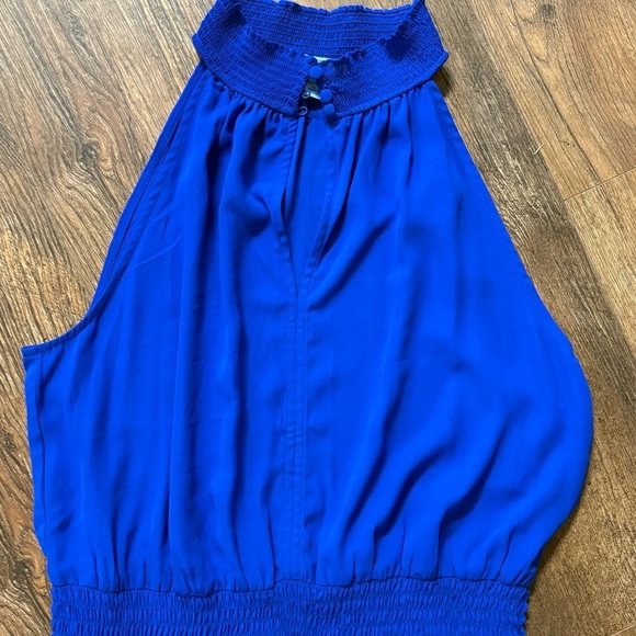 CeCe Smocked waist high neck halter flowy blue sleeveless dress - Picture 3 of 7